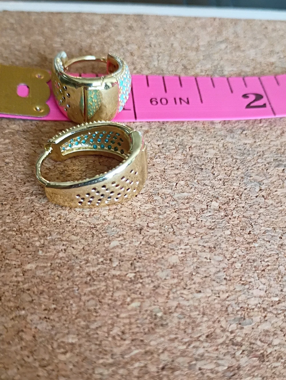 New Gold Tone Hoop Earrings with Turquoise Pave Accent